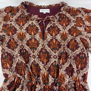 Gibson Latimer S Autumnal Pull-on Ruffle Tie Flowy Gathered Waist Midi Dress